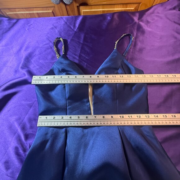 📌Speechless Navy Blue Embellished Rhinestone Straps Bridesmaid - Prom Dress - Picture 11 of 16